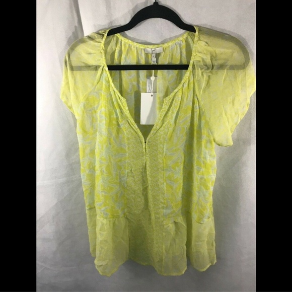 NWT $228 Joie 'Anerae'‎ Silk Top Yellow-Lime [SZ Medium ] - Picture 2 of 8